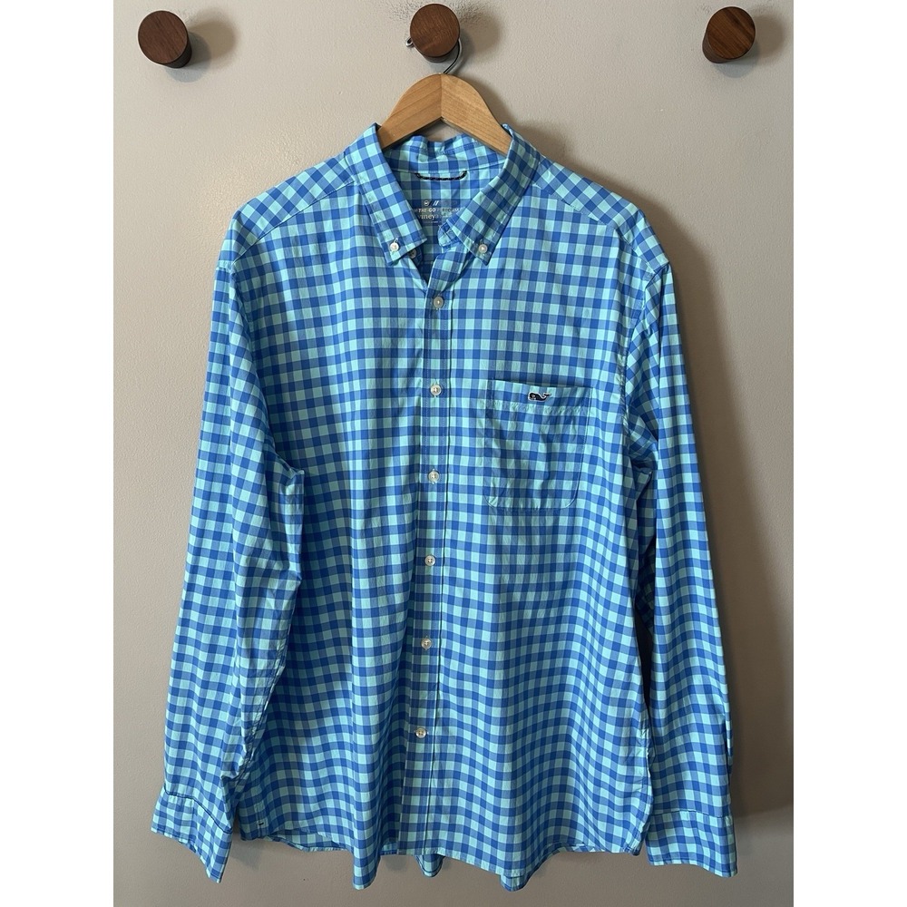 Vineyard Vines On The Go Performance Shirt Men's XL Plaid Long Sleeve Blue White